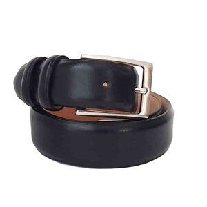 British Belt Co Black Leather Dress Belt Brass Buckle Made in England Size 32